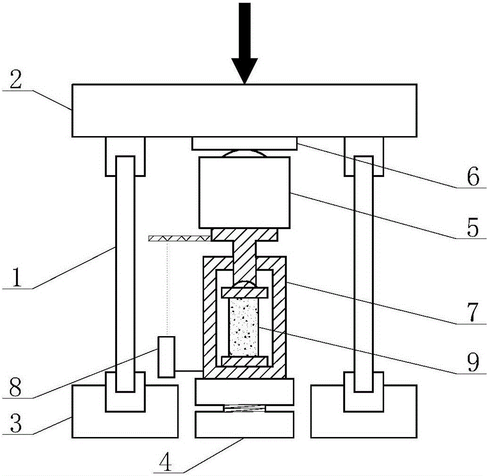 Testing device for damage concrete stress-strain whole curve caused by environment corrosion