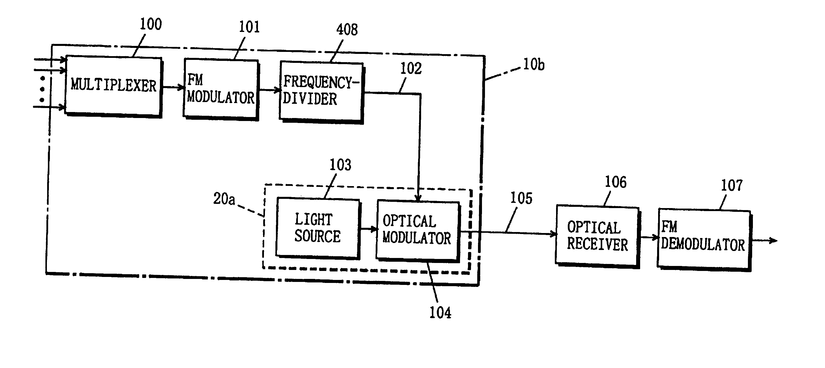 System for optically transmitting frequency-division-multiplexed signal and transmitter therefor