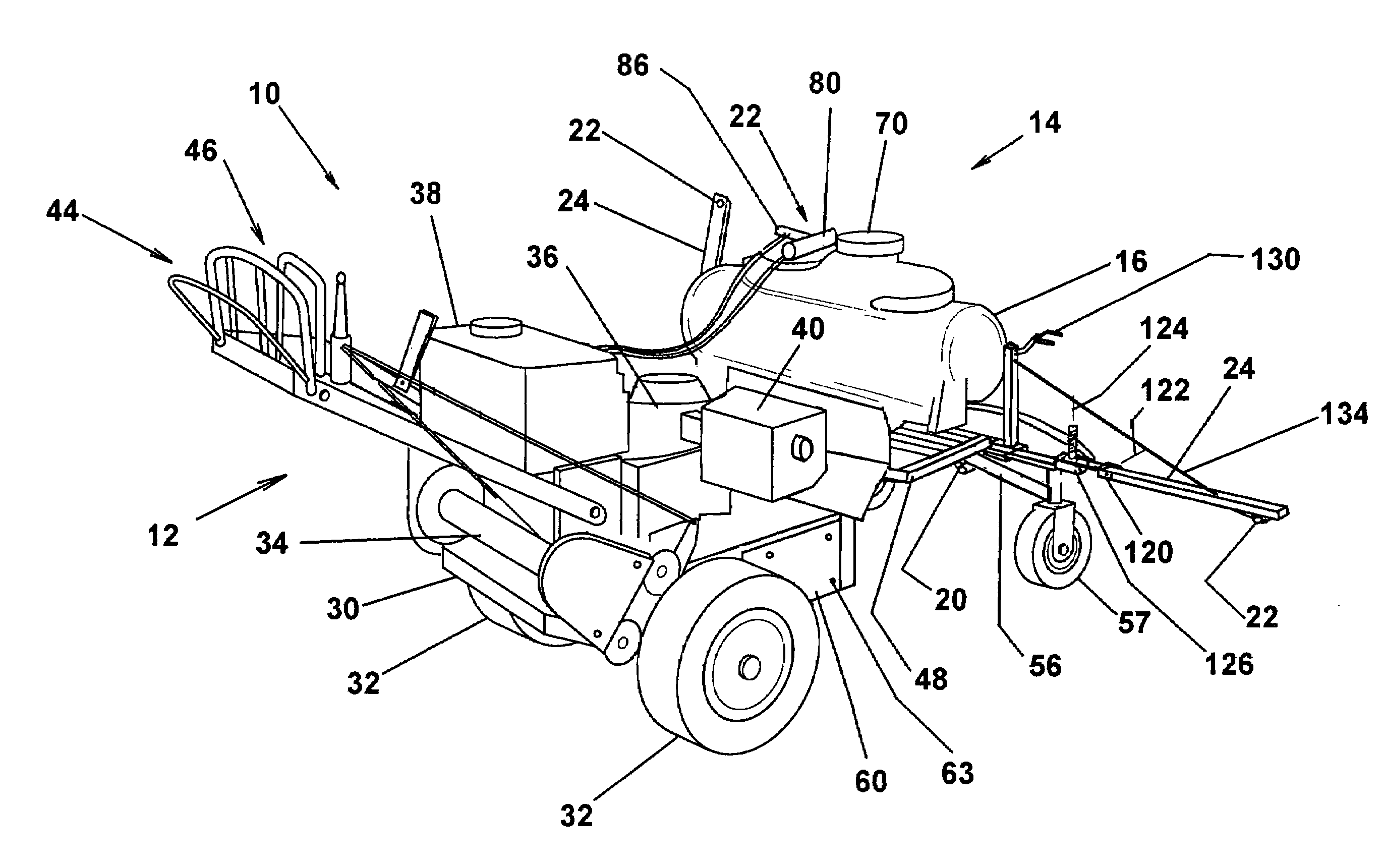 Front mounted zero turn radius walk behind sprayer