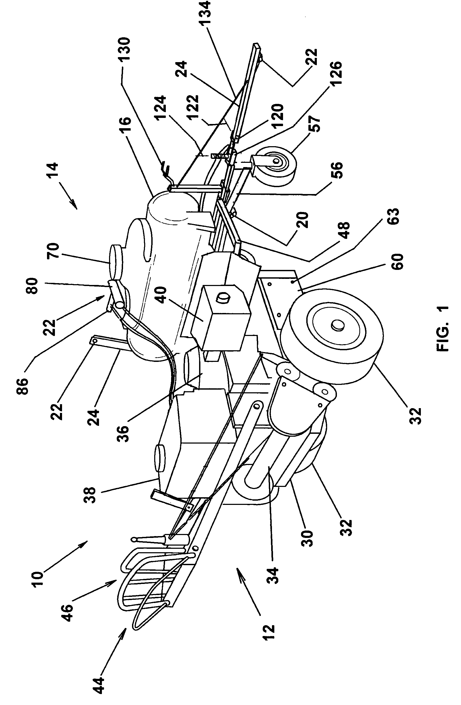 Front mounted zero turn radius walk behind sprayer