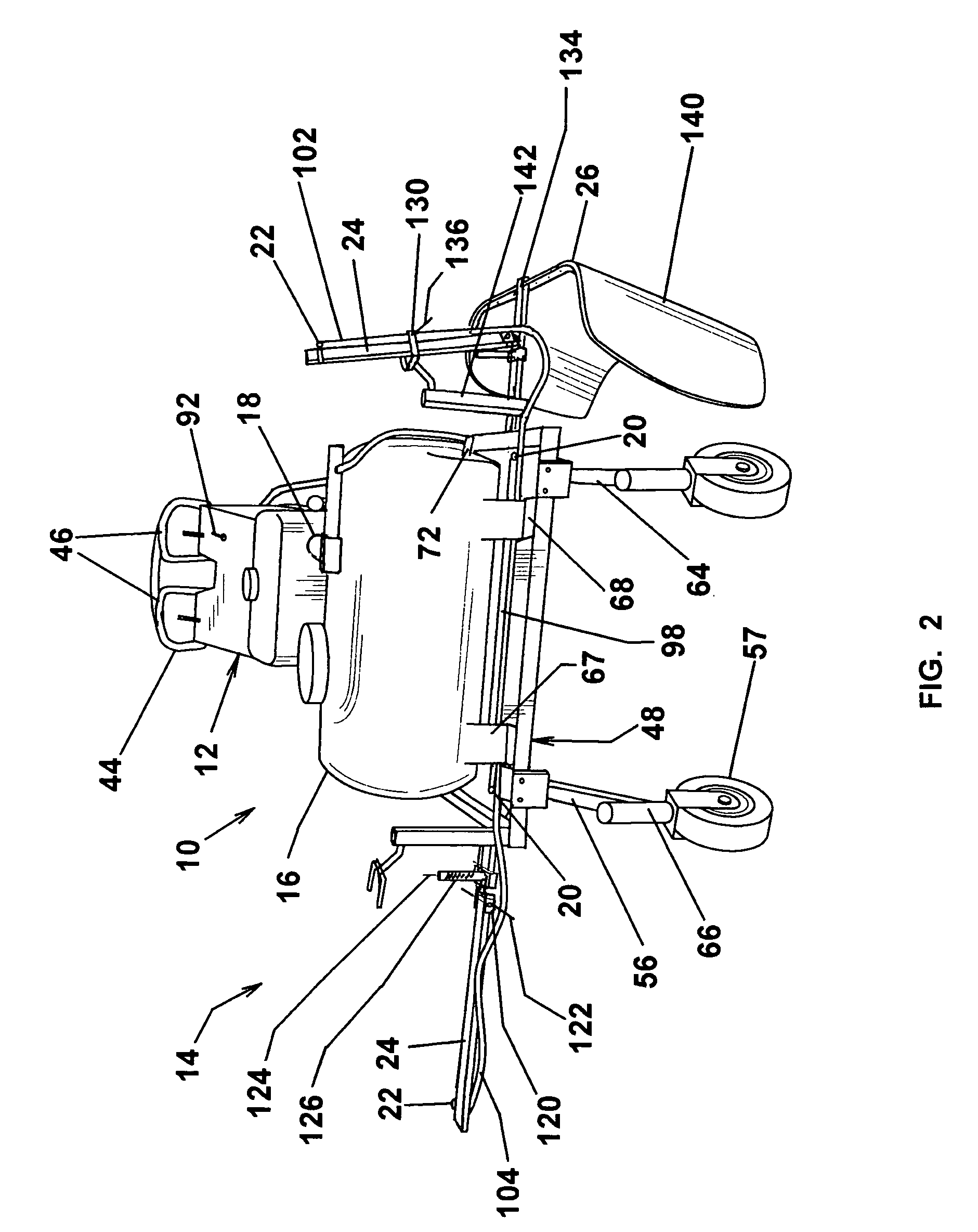 Front mounted zero turn radius walk behind sprayer