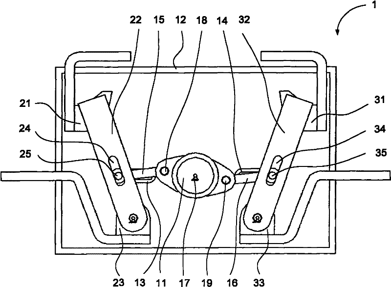 Double-break electrical contact device and isolating switch using same