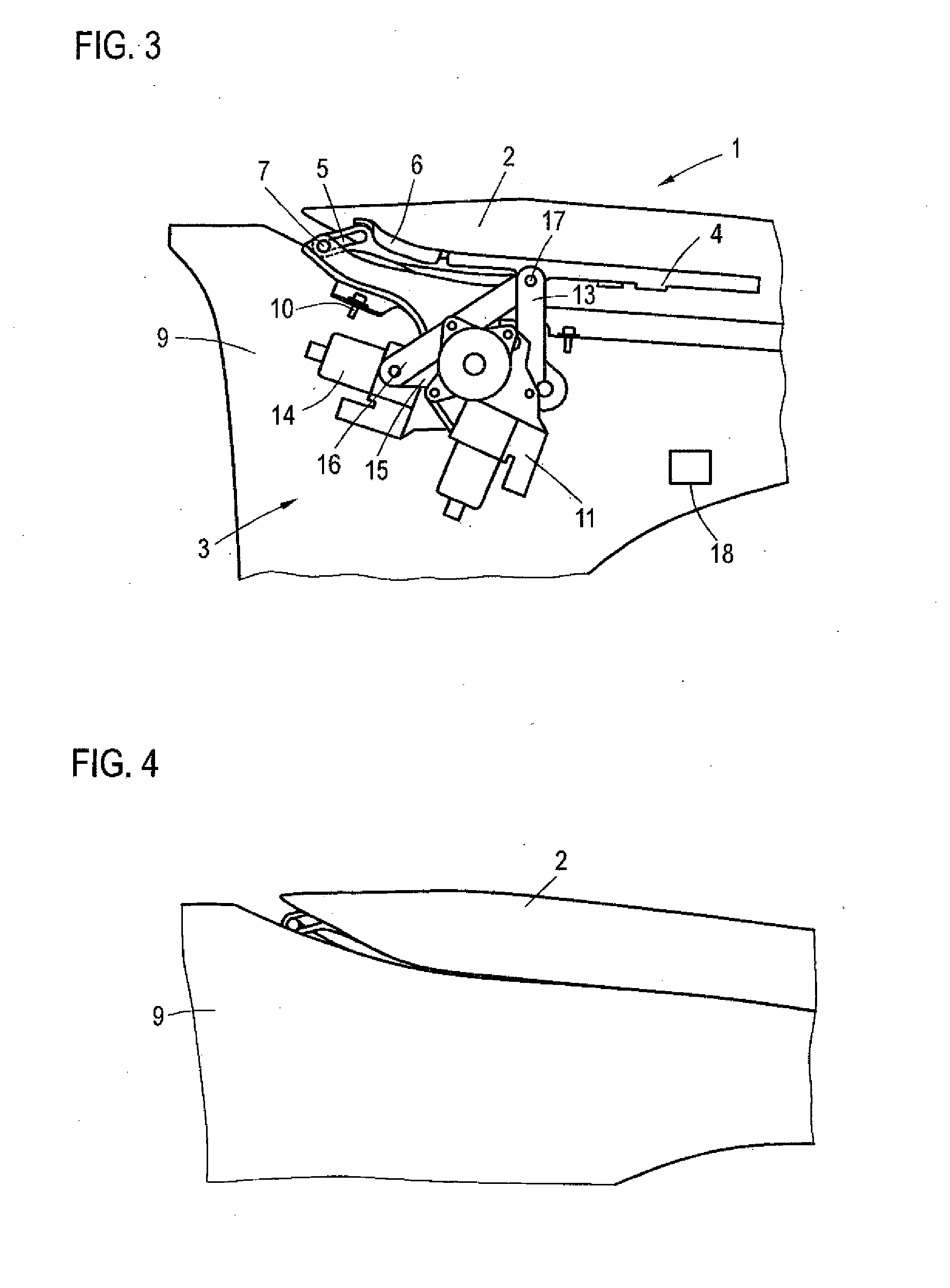 Adjusting device for a front lid