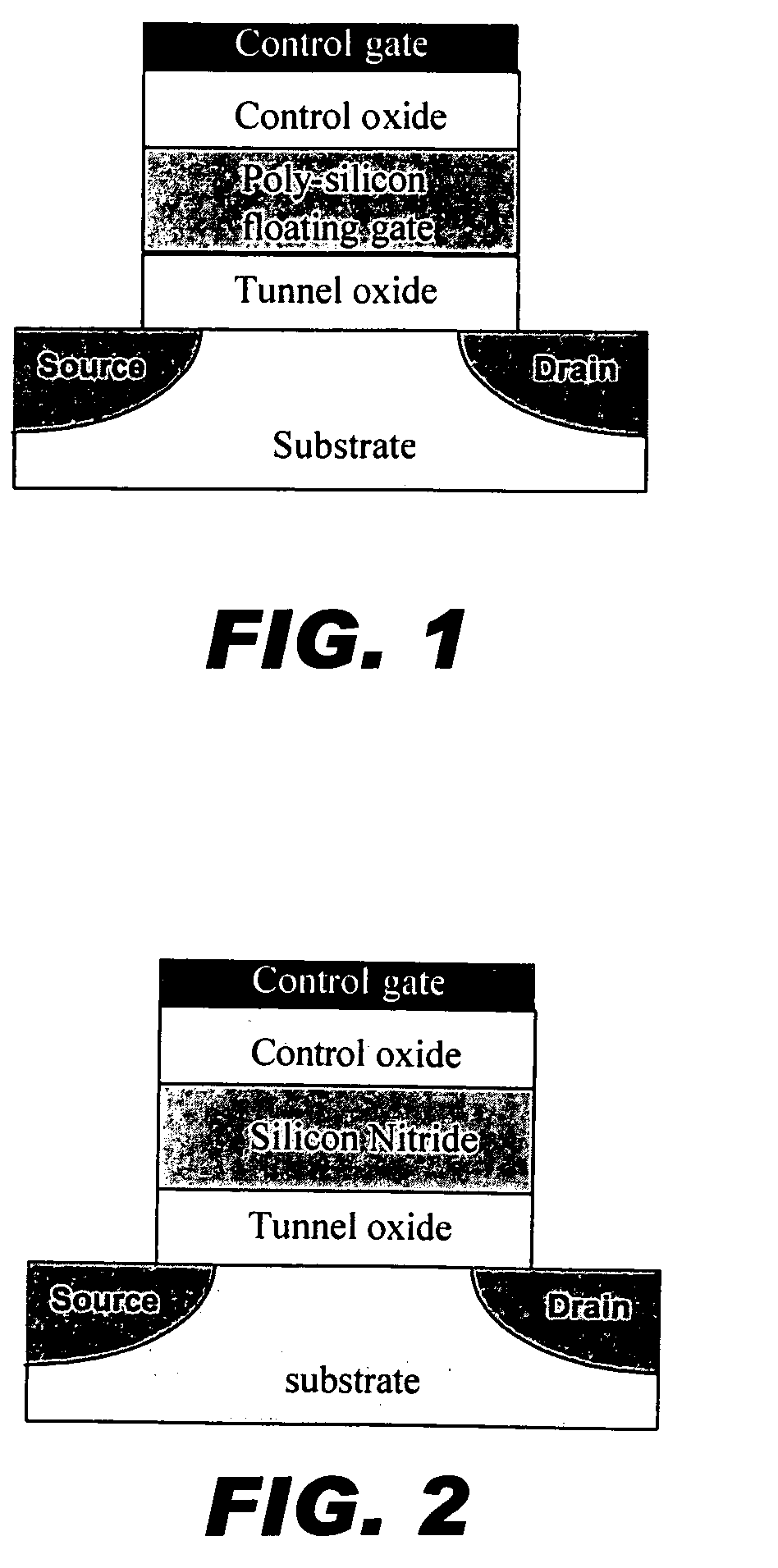 Flash memory devices using large electron affinity material for charge trapping