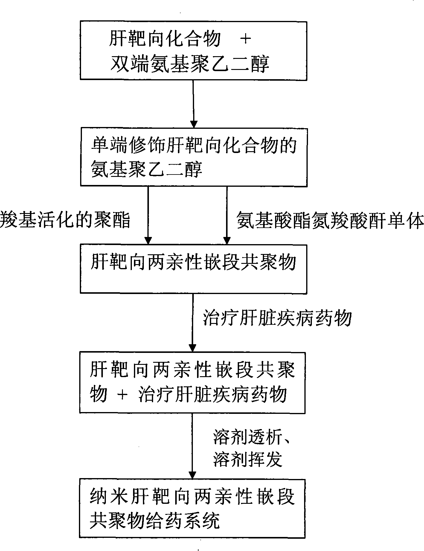 Nano liver target direction amphipathic nature block copolymers drug administration system and preparation