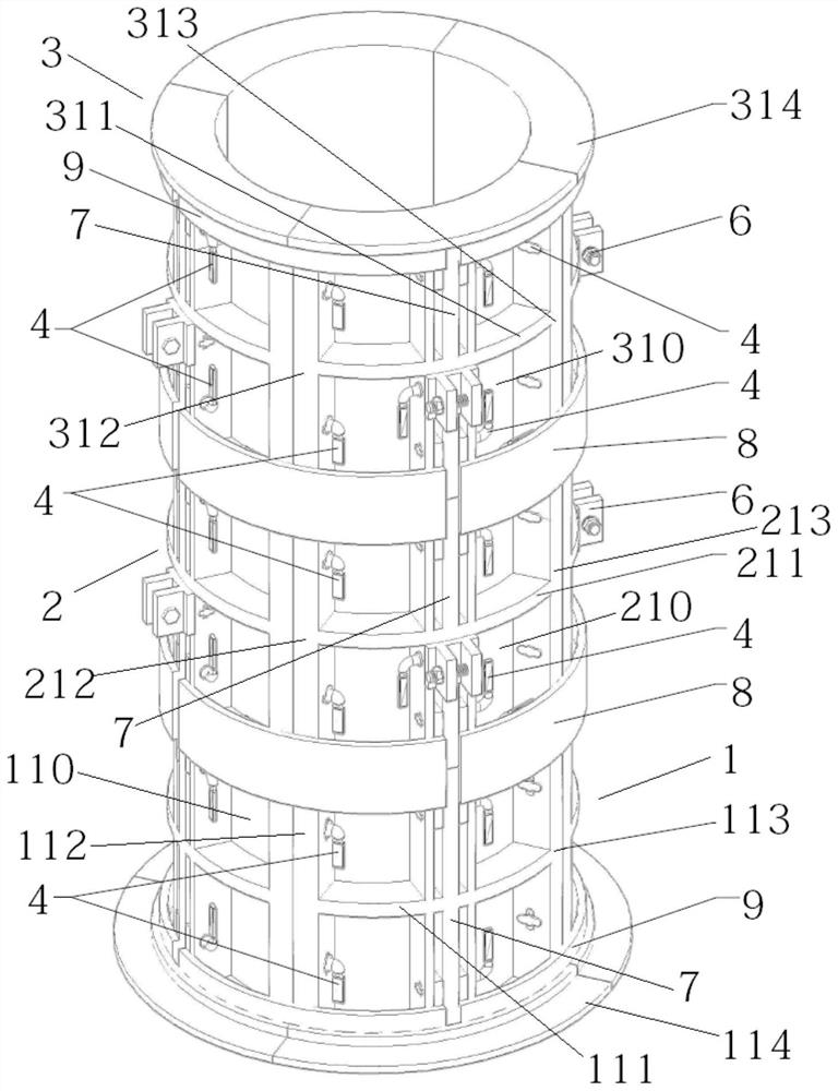 Circular concrete formwork capable of being assembled and reinforcement method