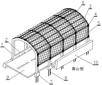 Protective structure for preventing rockfall dangers at high and steep slope of mountain road