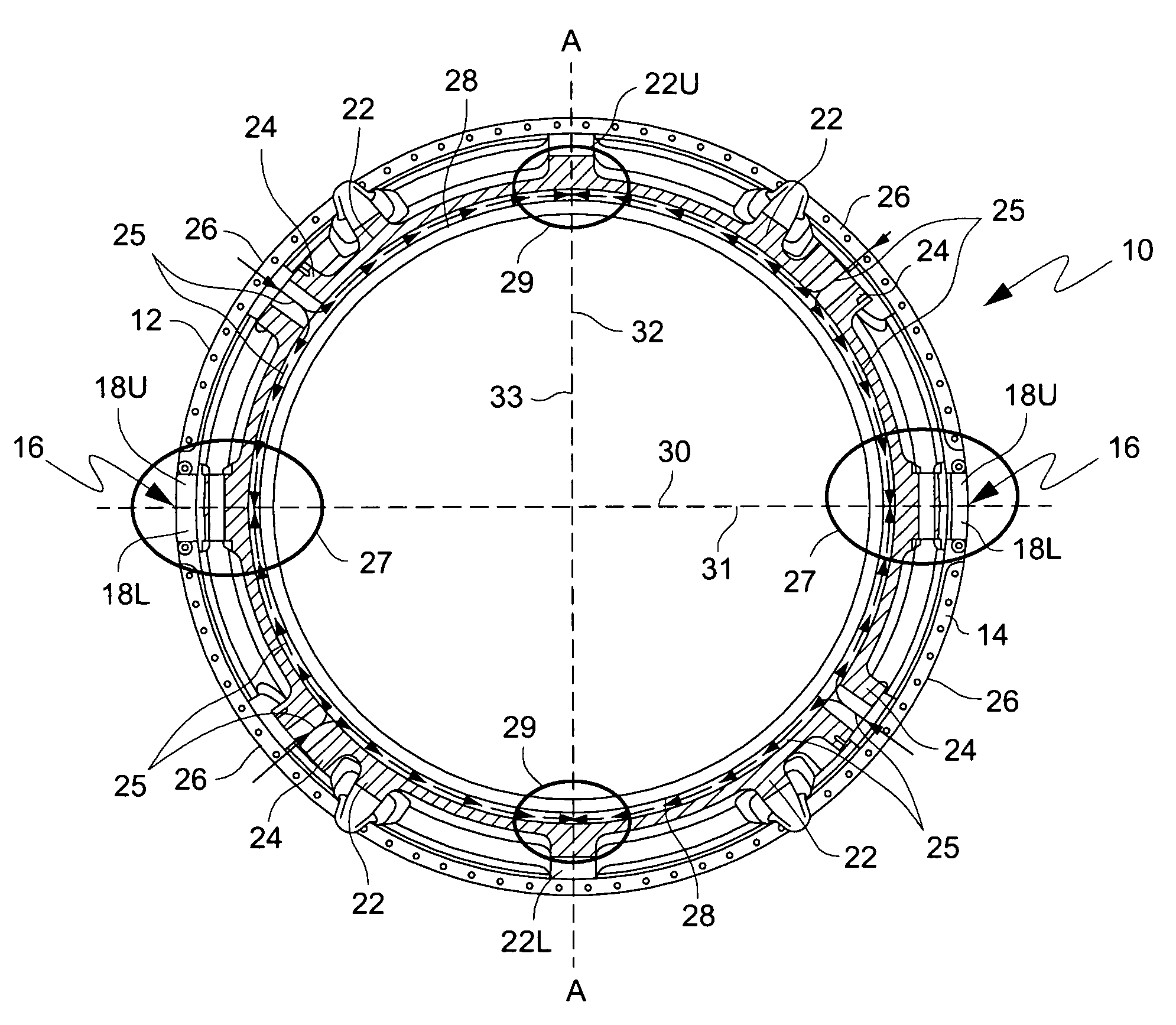 Asymmetrical gas turbine cooling port locations