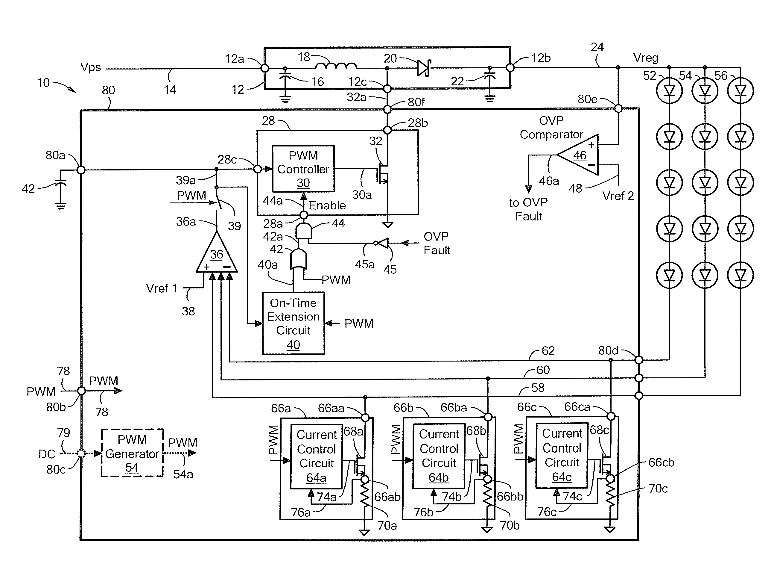 Electronic Circuits and Techniques for Improving a Short Duty Cycle Behavior of a DC-DC Converter Driving a Load