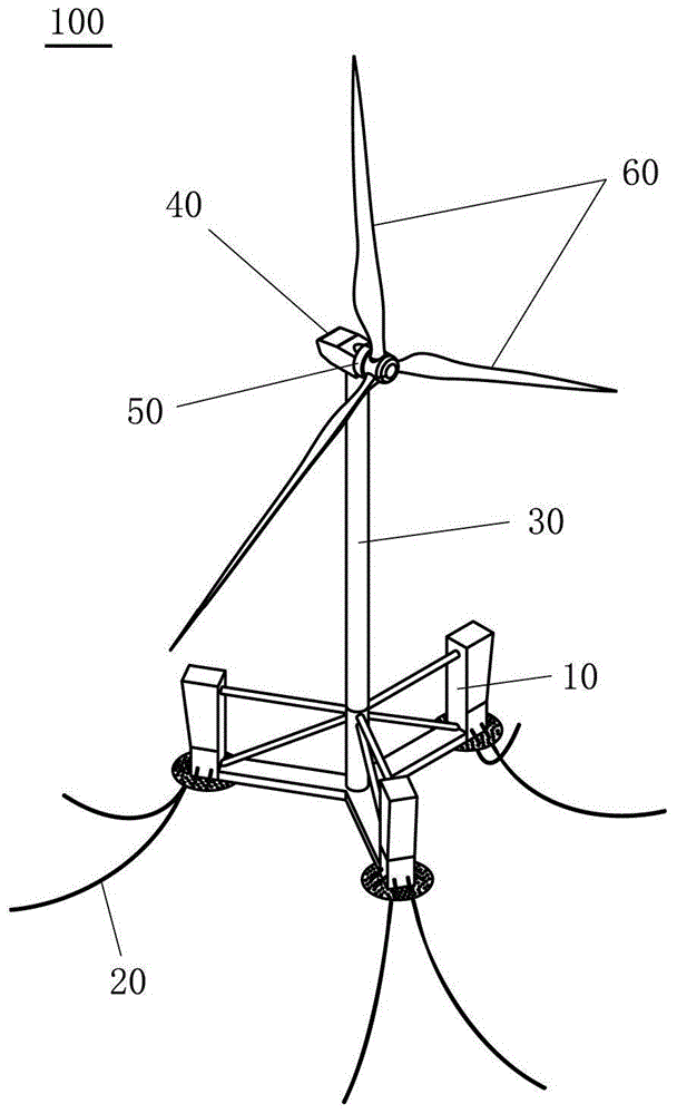 Semi-submersible type floating fan base and floating fan