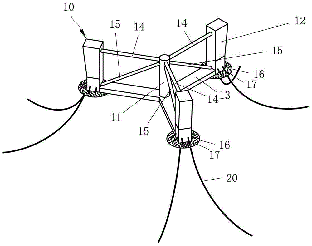 Semi-submersible type floating fan base and floating fan