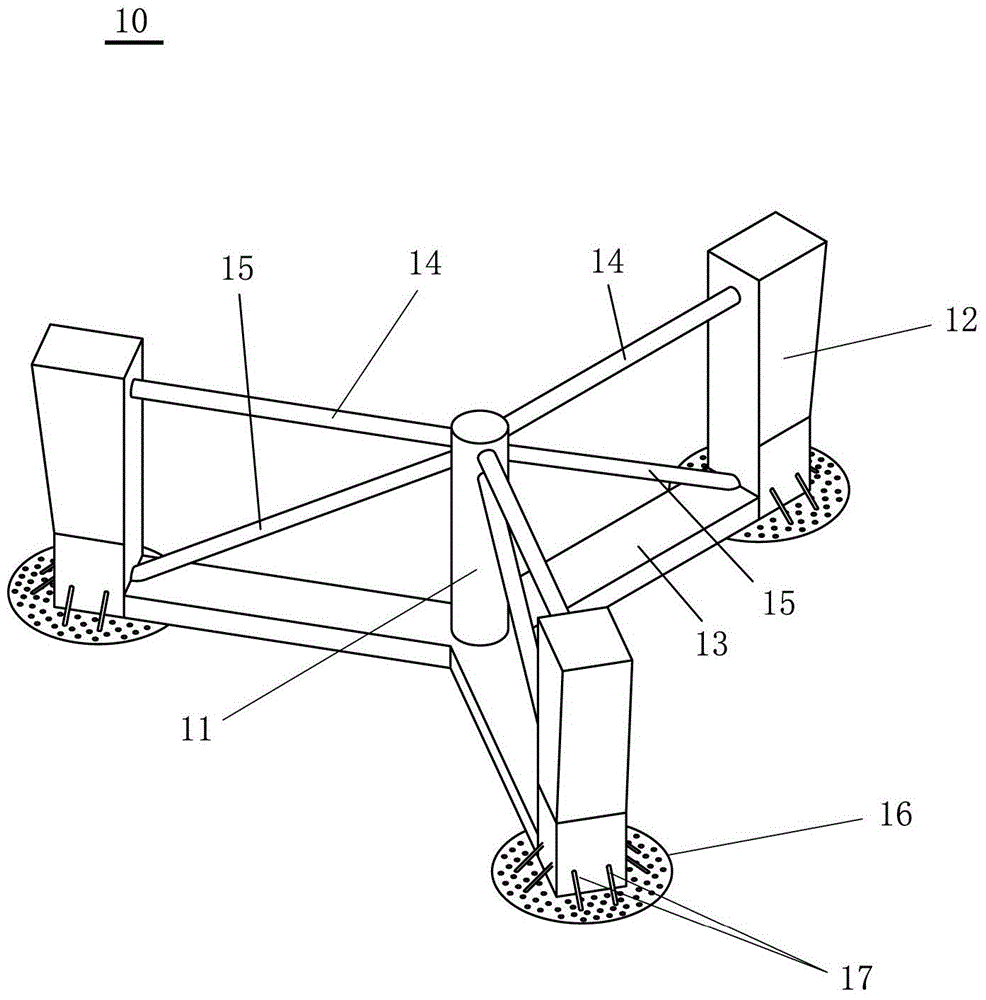 Semi-submersible type floating fan base and floating fan