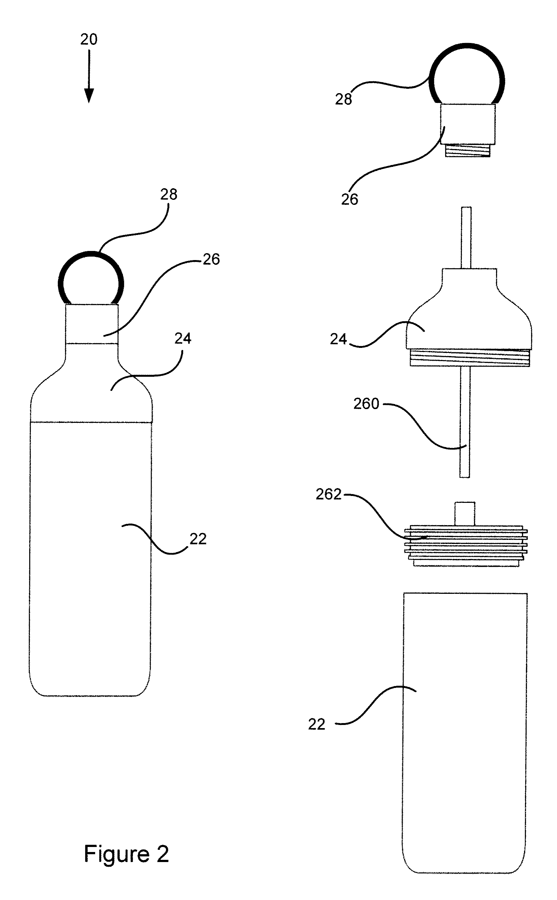 Bottle with an integrated filtration assembly that is manually operated using a plunger