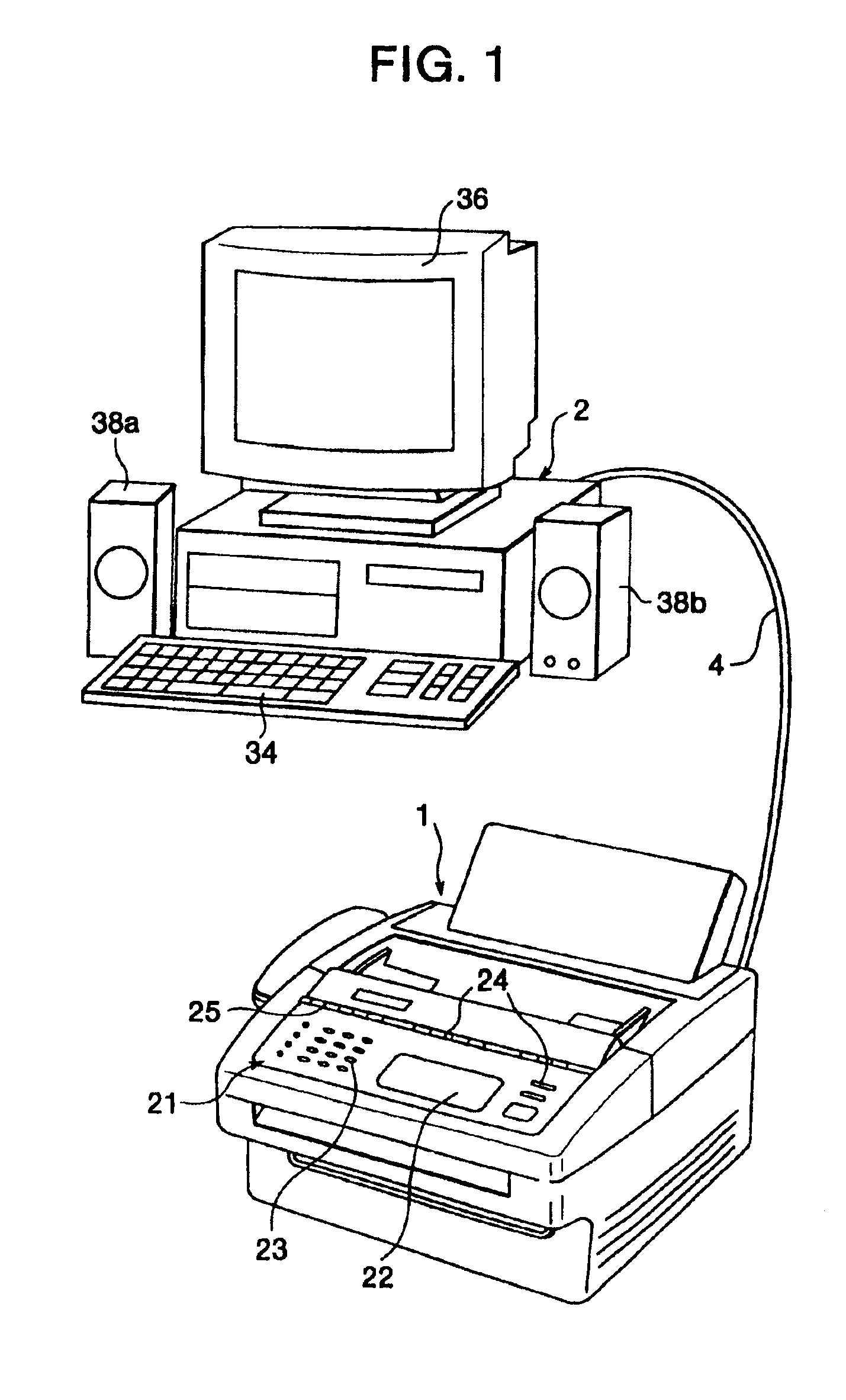 Facsimile machine for use in combination with PC