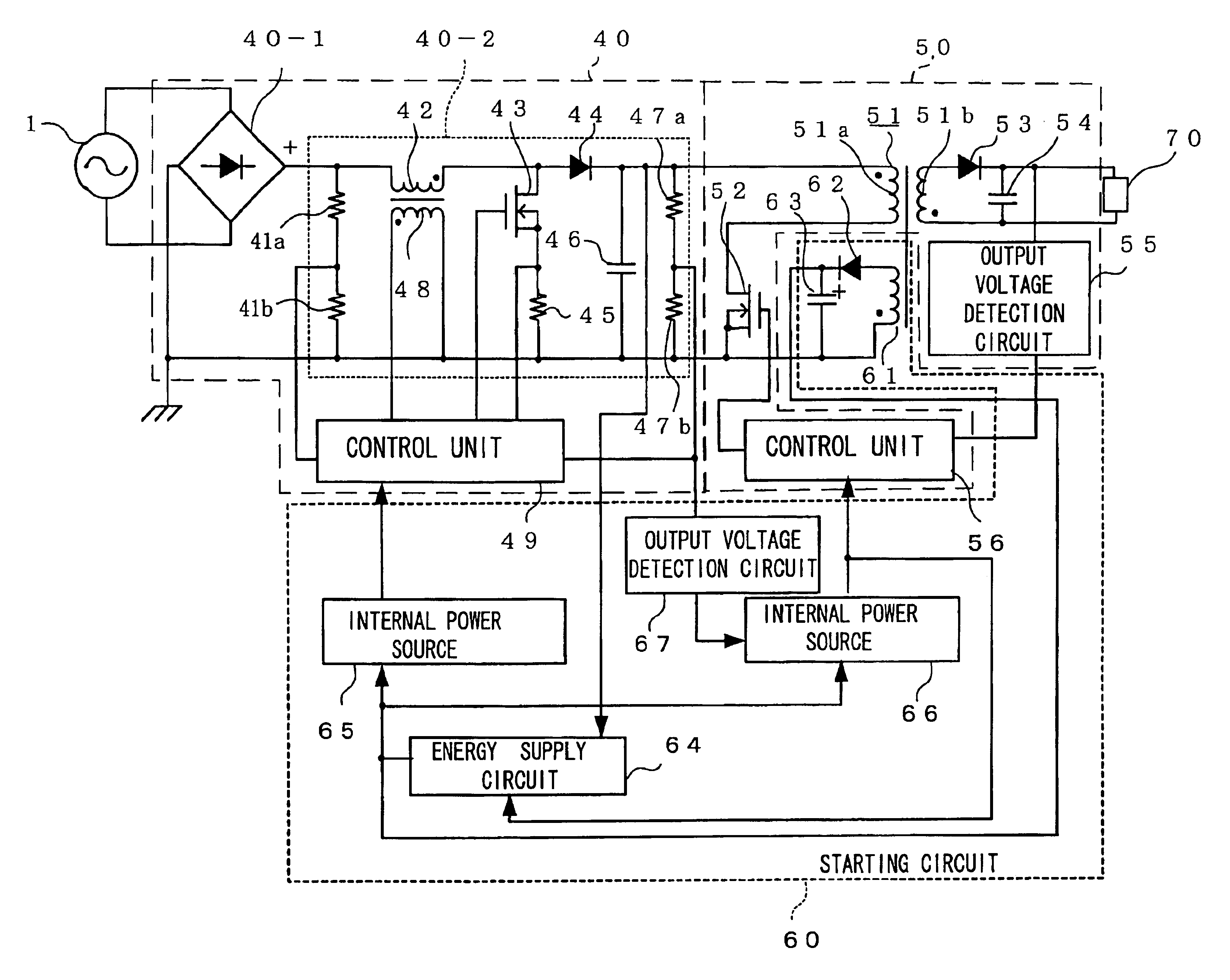 Circuit for starting power source apparatus