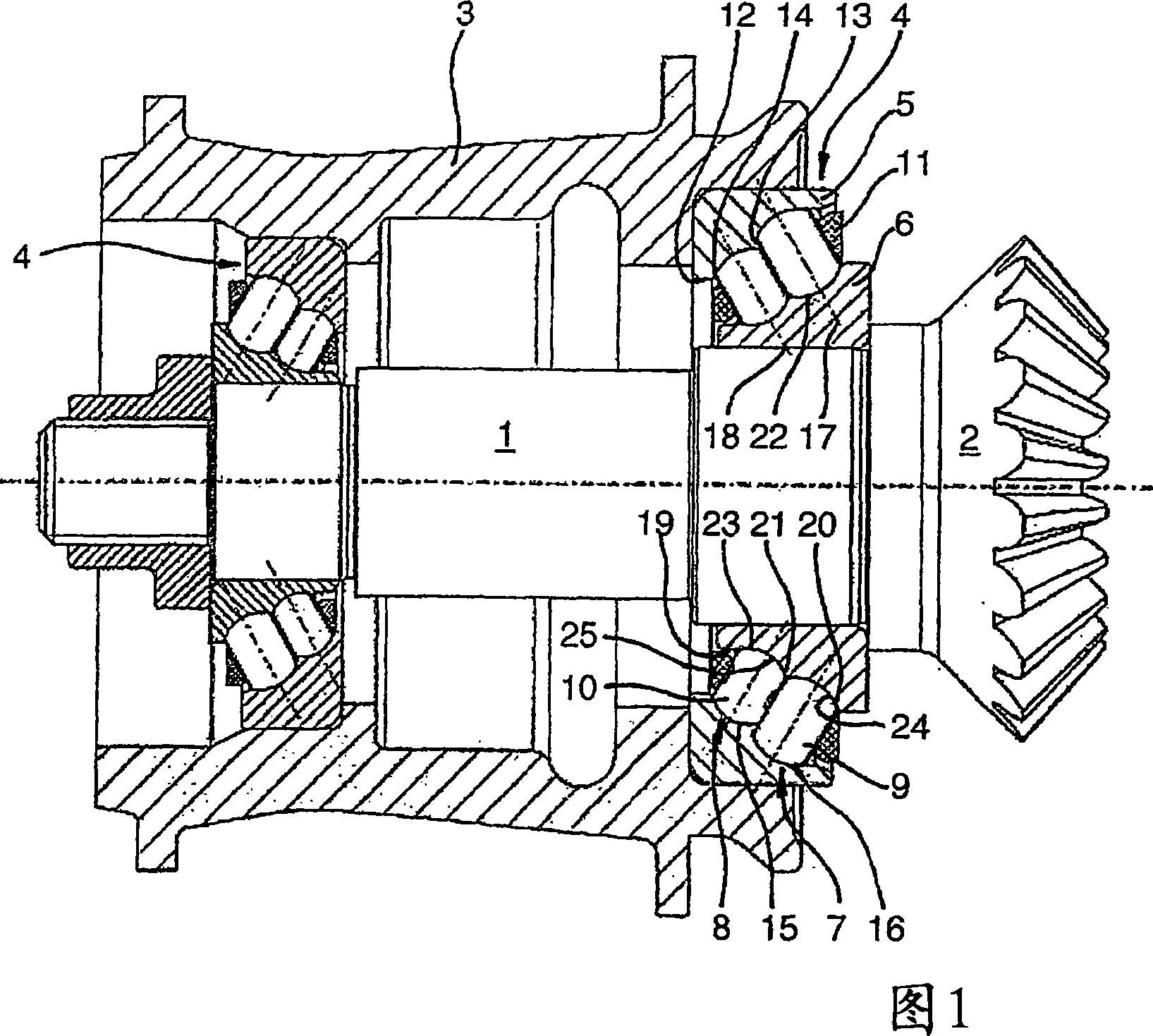 Multiple-row angular contact antifriction bearing, particularly for mounting the bevel pinion shaft in a motor vehicle rear axle differential