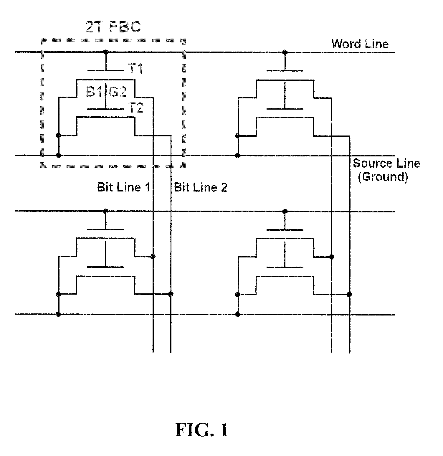 Two-transistor floating-body dynamic memory cell