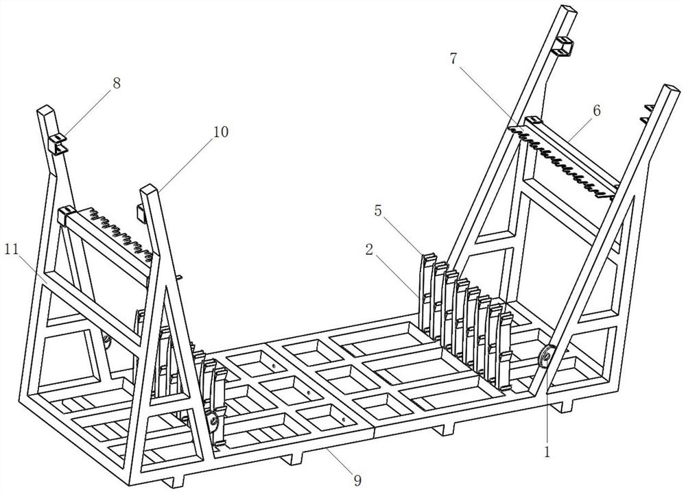 U-shaped steel bar storage device and storage and hoisting method