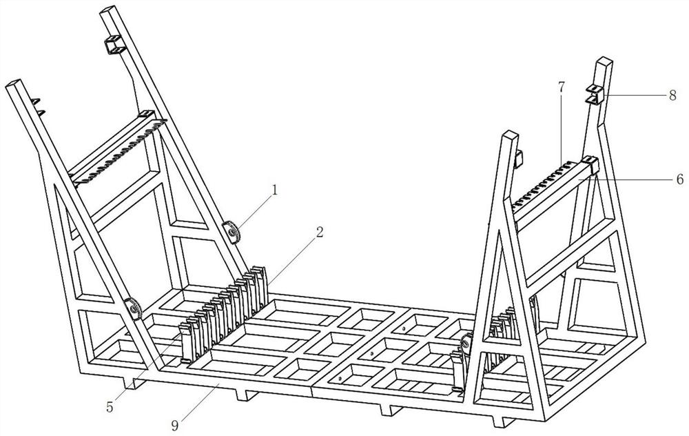 U-shaped steel bar storage device and storage and hoisting method