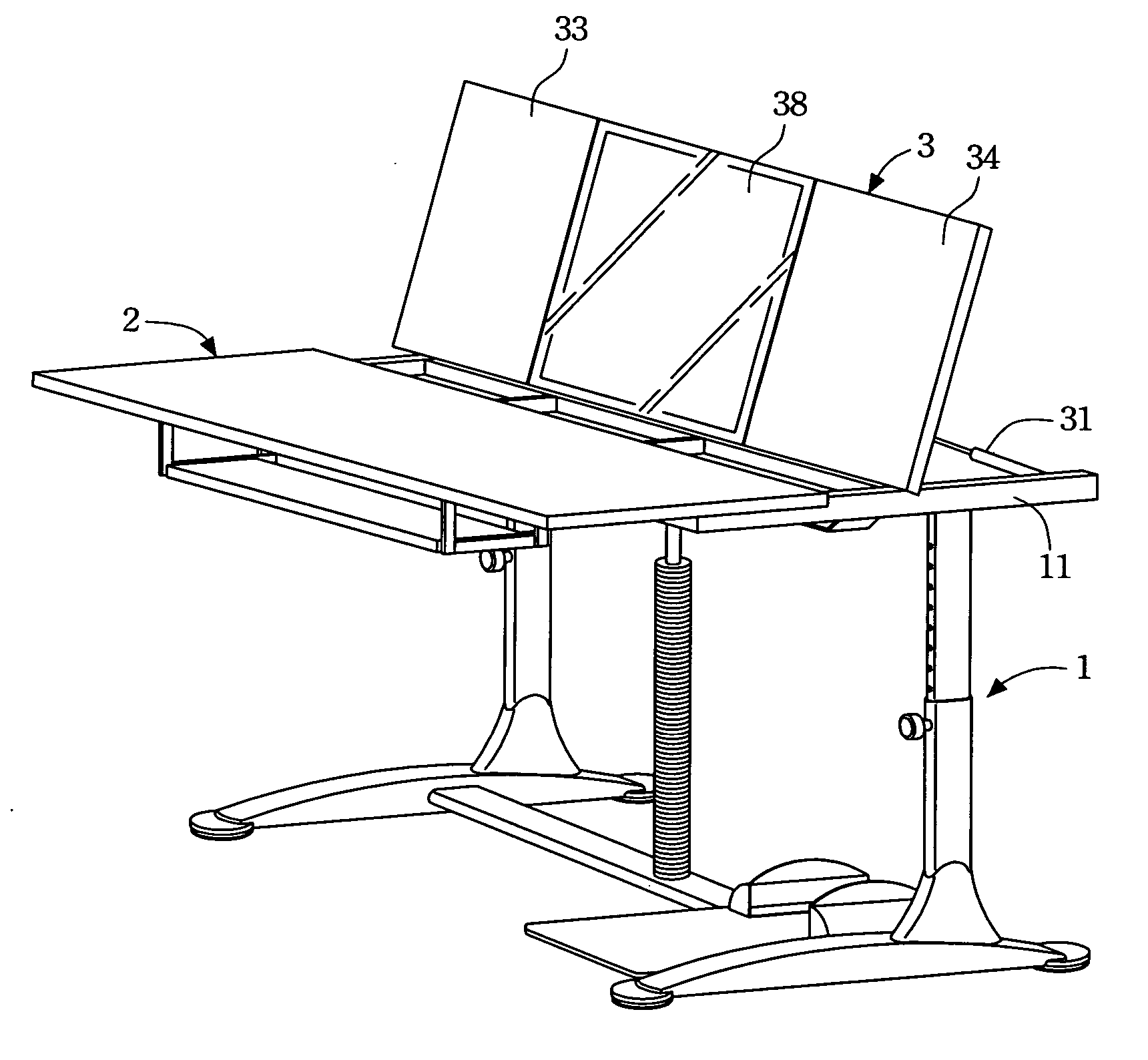 Dual functional desk with tilt-adjustable tops