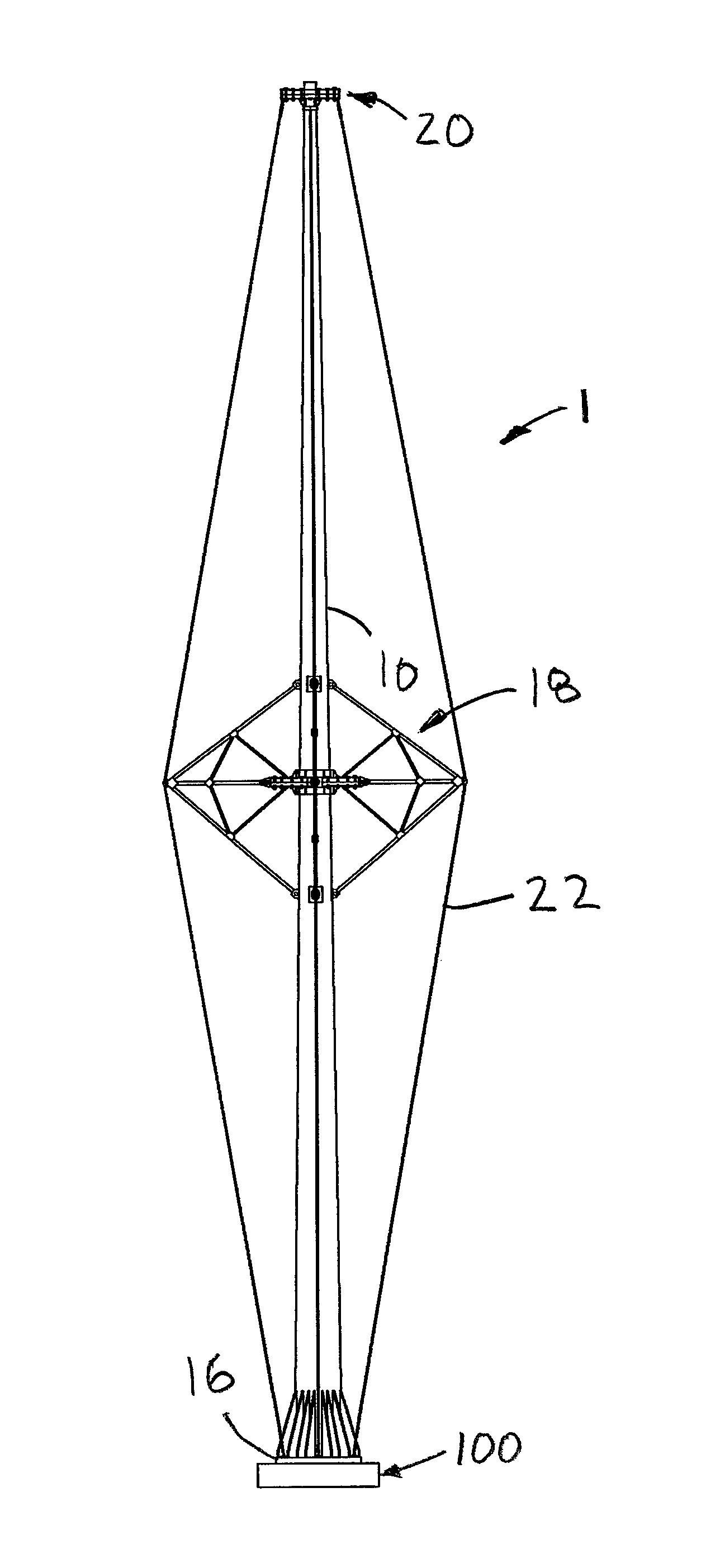 Tower with exterior cable support and a modular base