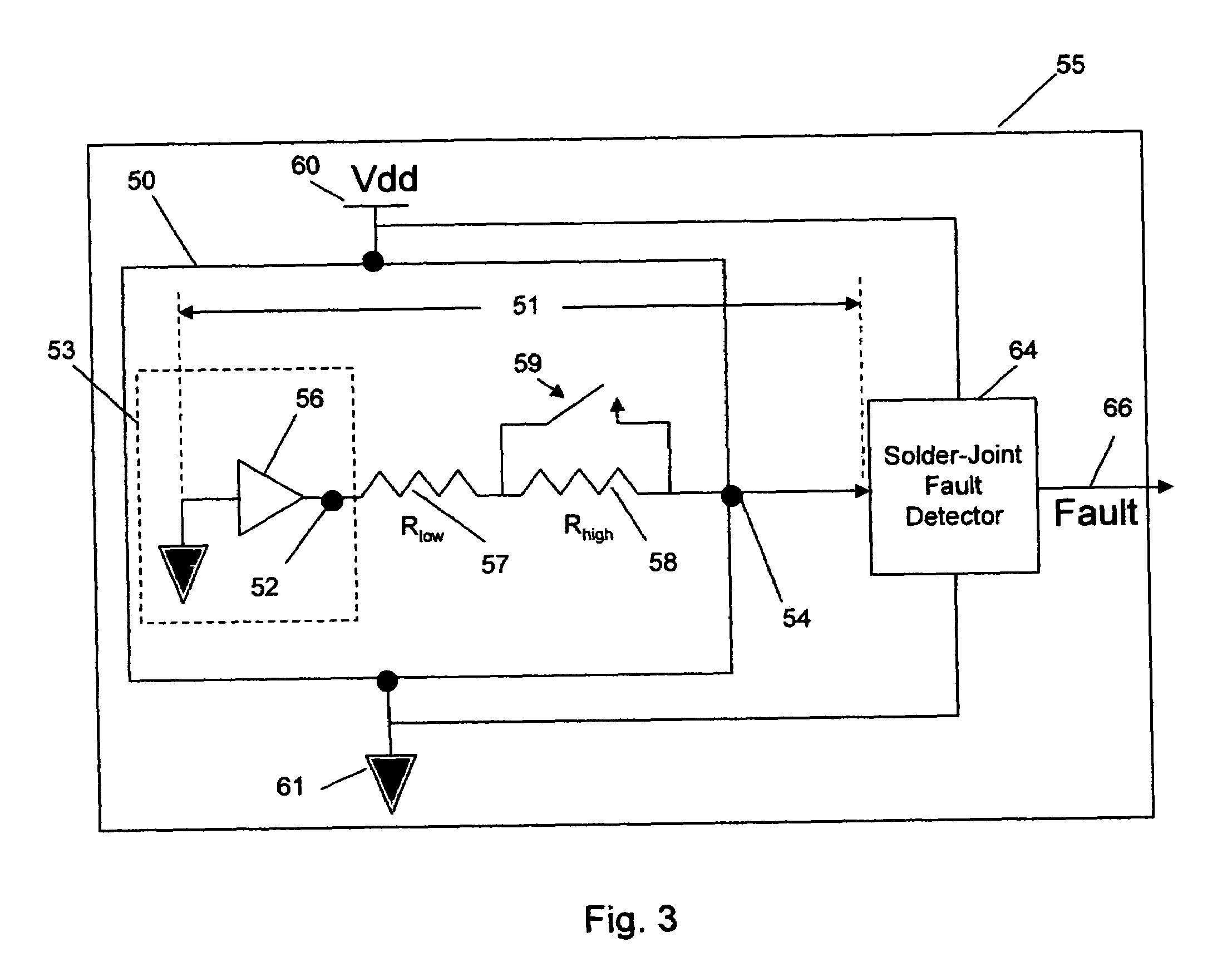 Method and resistive bridge circuit for the detection of solder-joint failures in a digital electronic package