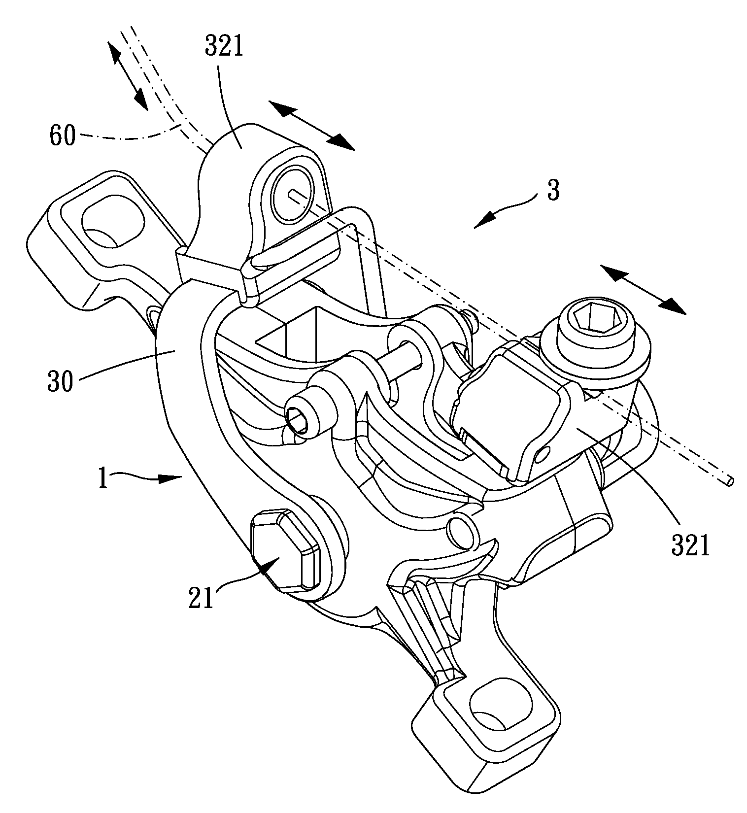 Mechanical type double-acting brake caliper assembly and caliper having the same