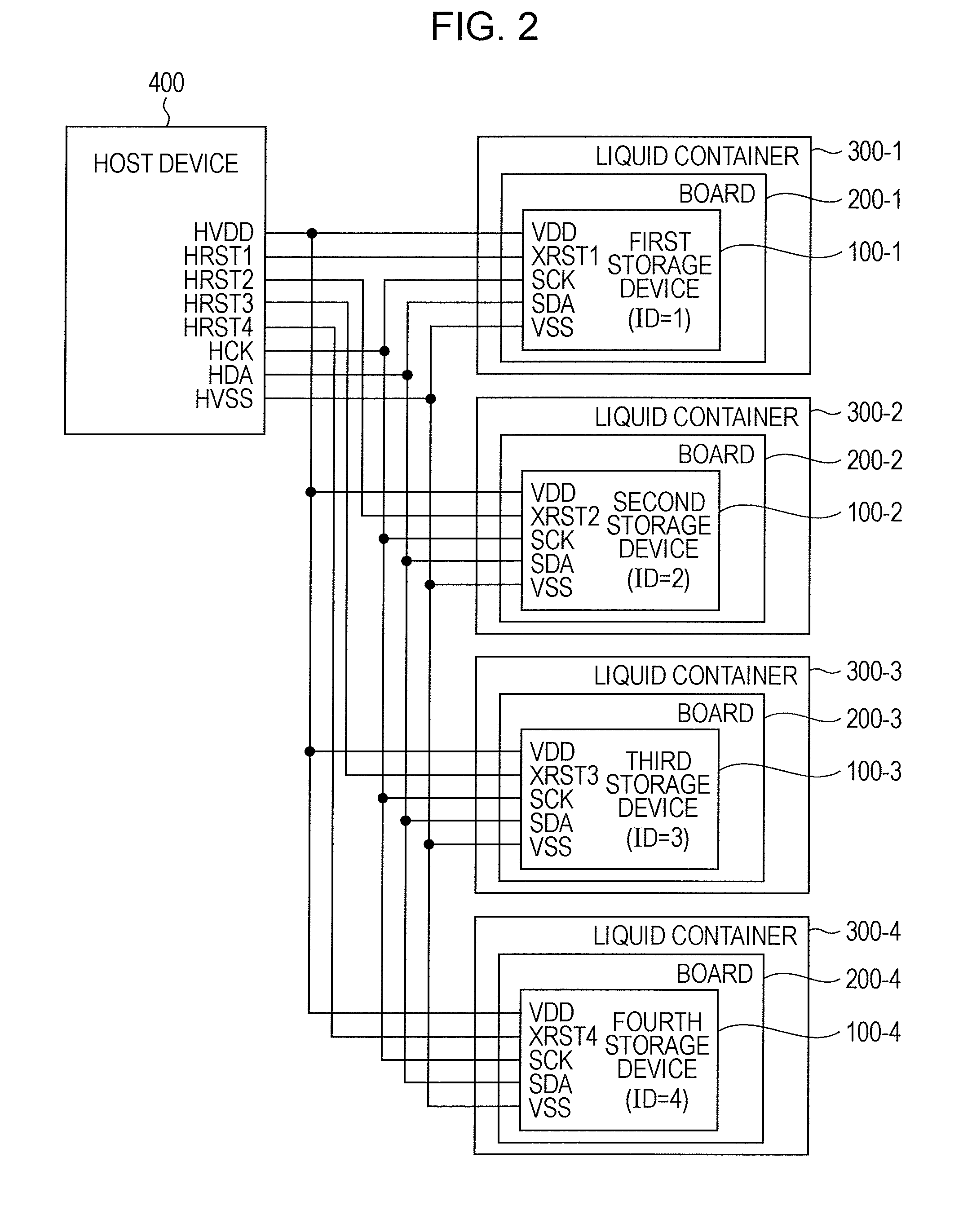 Storage device, board, liquid container and system