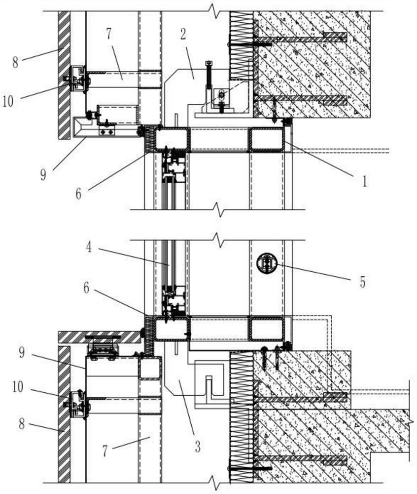 Assembly type curtain wall bay-window frame hanging structure