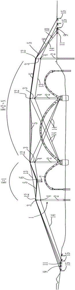 Multi-pylon multi-span lifting cable crane