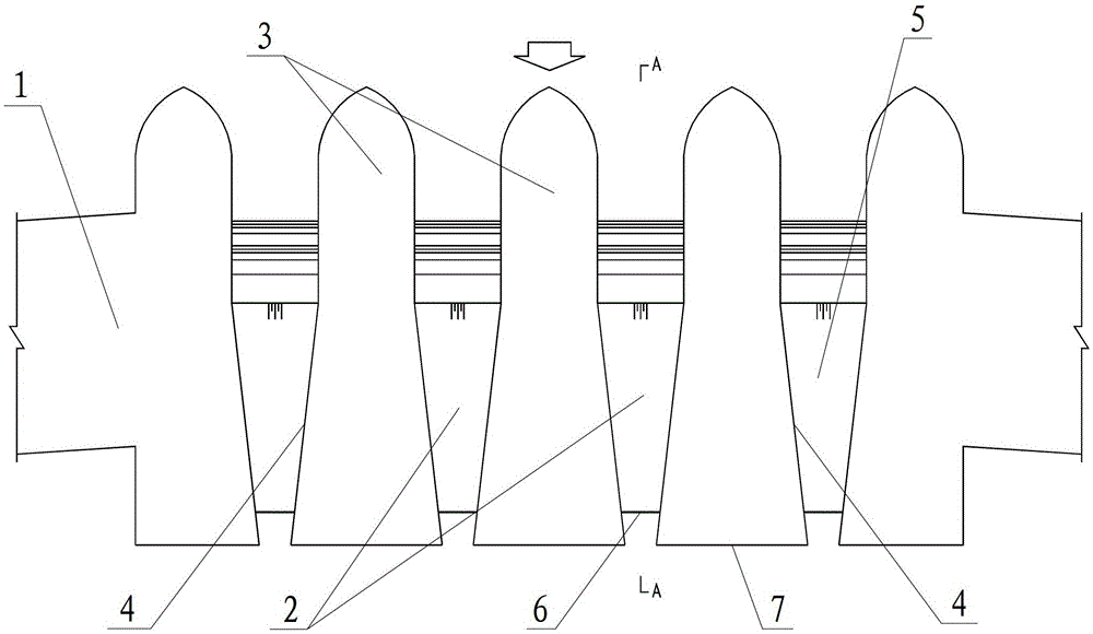 A flow channel outlet structure of a flood discharge surface hole of a high arch dam