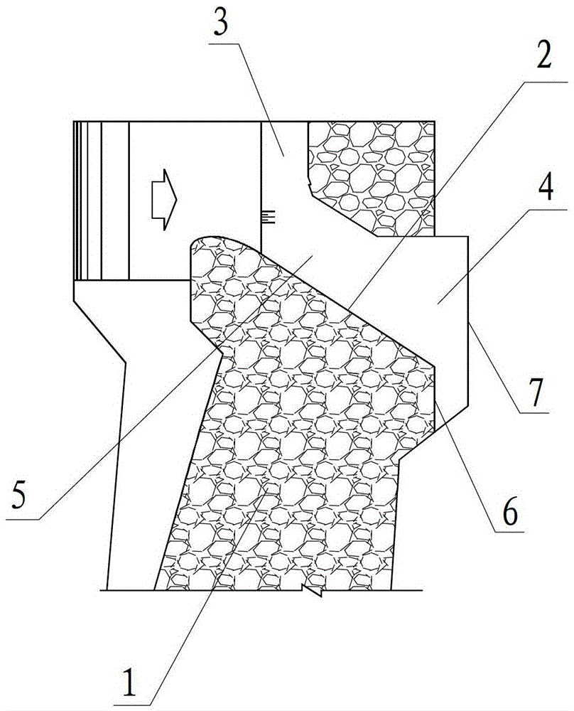 A flow channel outlet structure of a flood discharge surface hole of a high arch dam