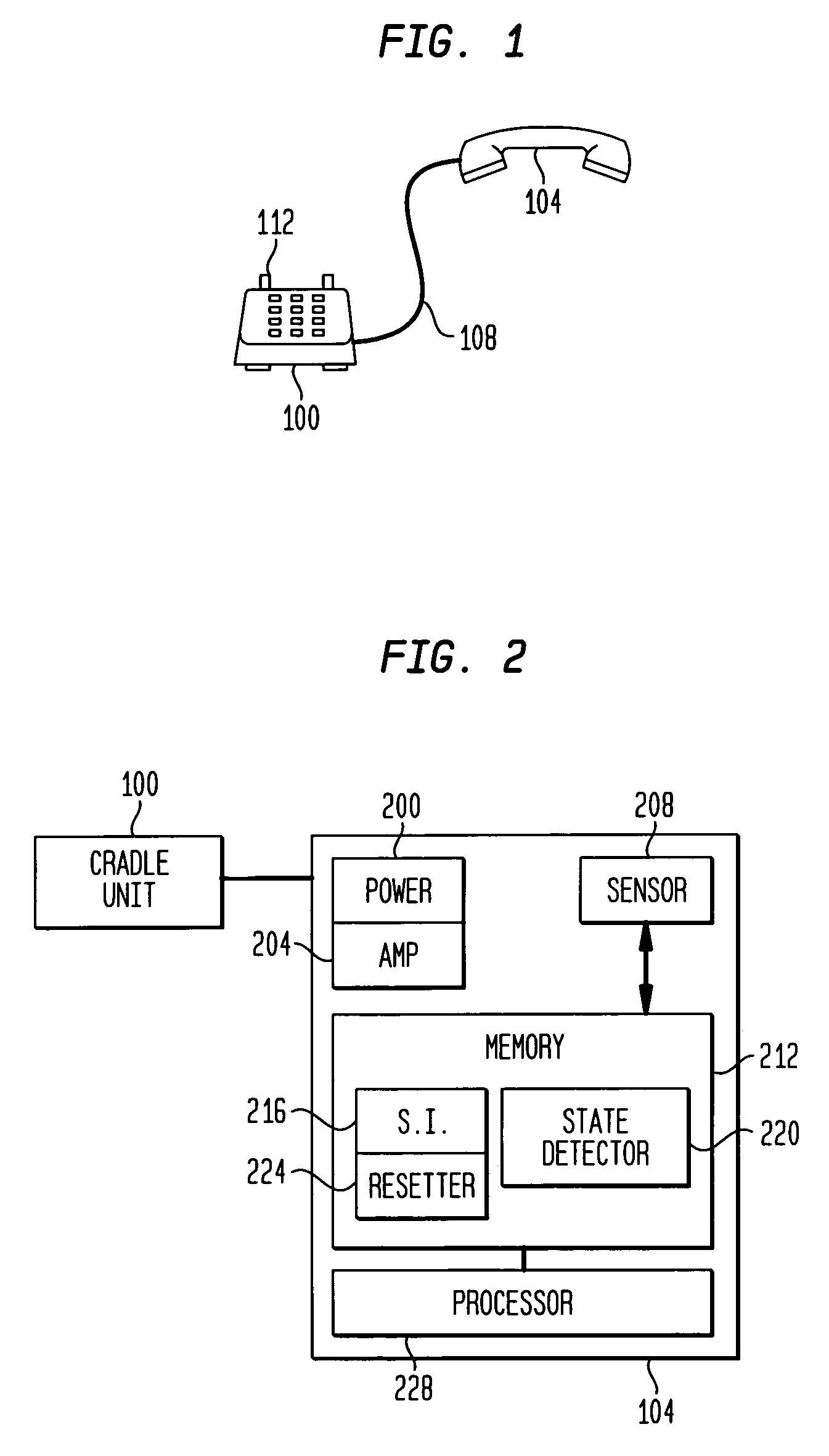 Telephone handset with user-adjustable amplitude, default amplitude and automatic post-call amplitude reset