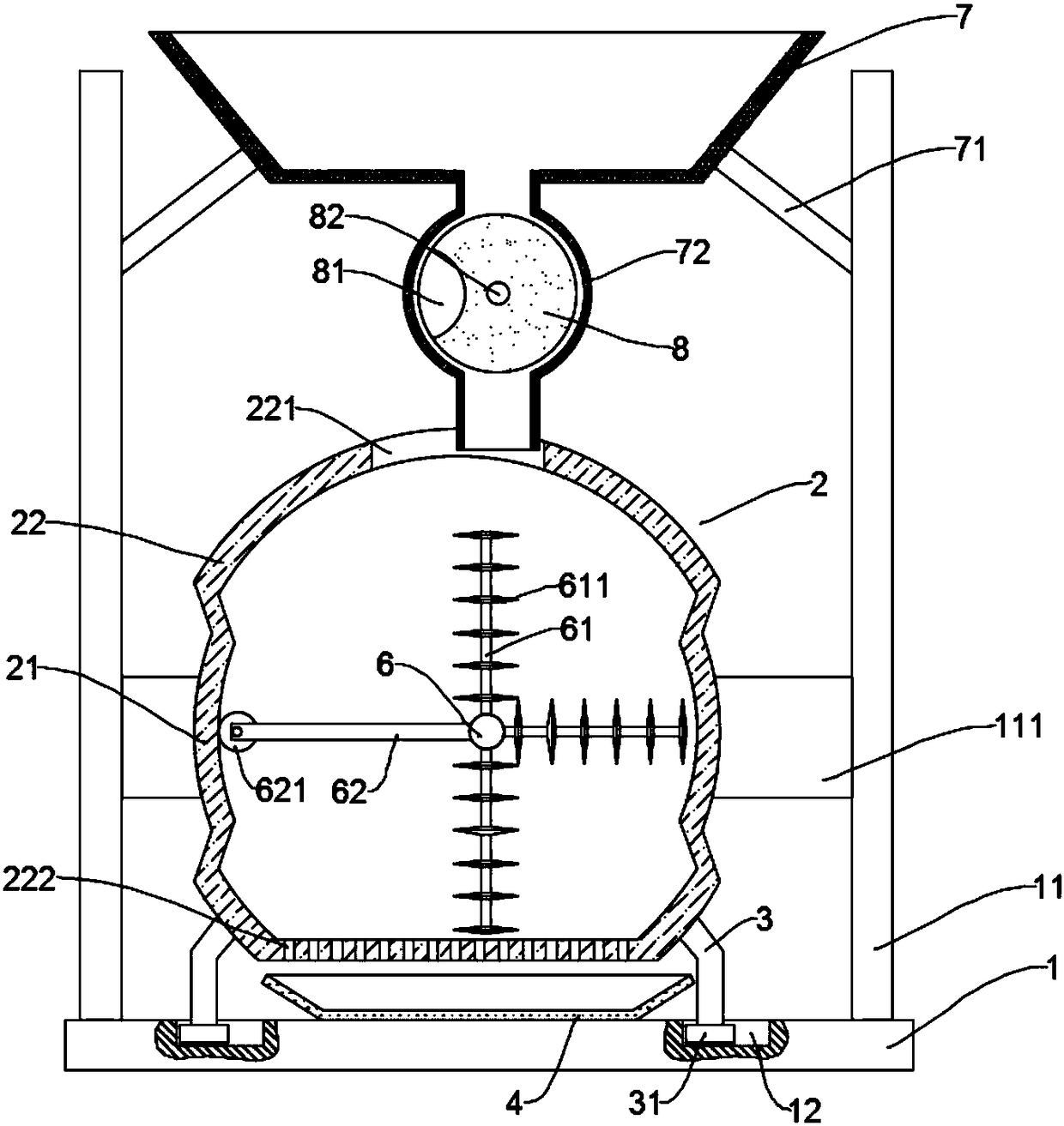 Chinese herbal medicine crushing device with special-shaped crushing cylinder