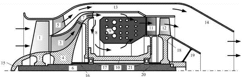 Single rotor minitype turbofan engine adopting axial flow oblique flow serial composite compressing system