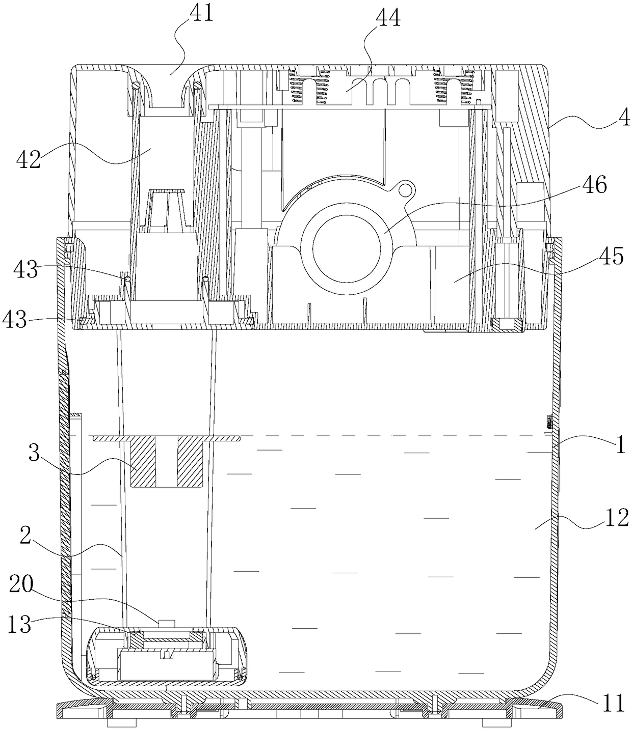 Atomization enhanced mute type upper water adding humidifier