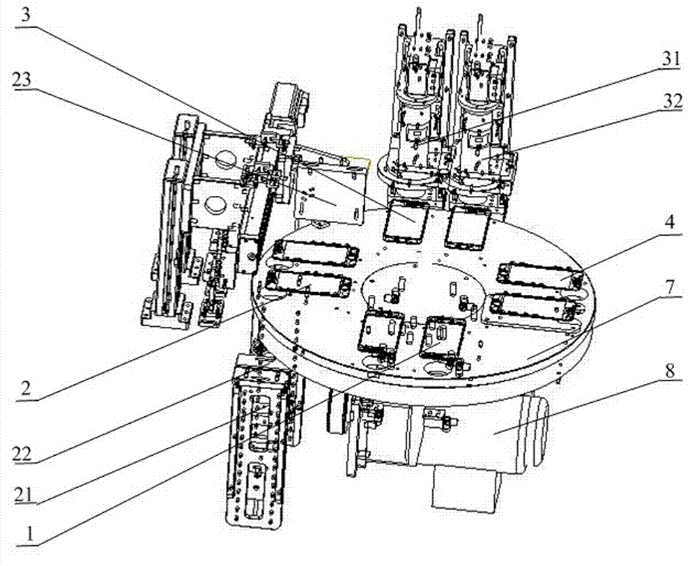 Turntable type multi-station high-precision detection device based on multi-charge coupled device (CCD) and line laser