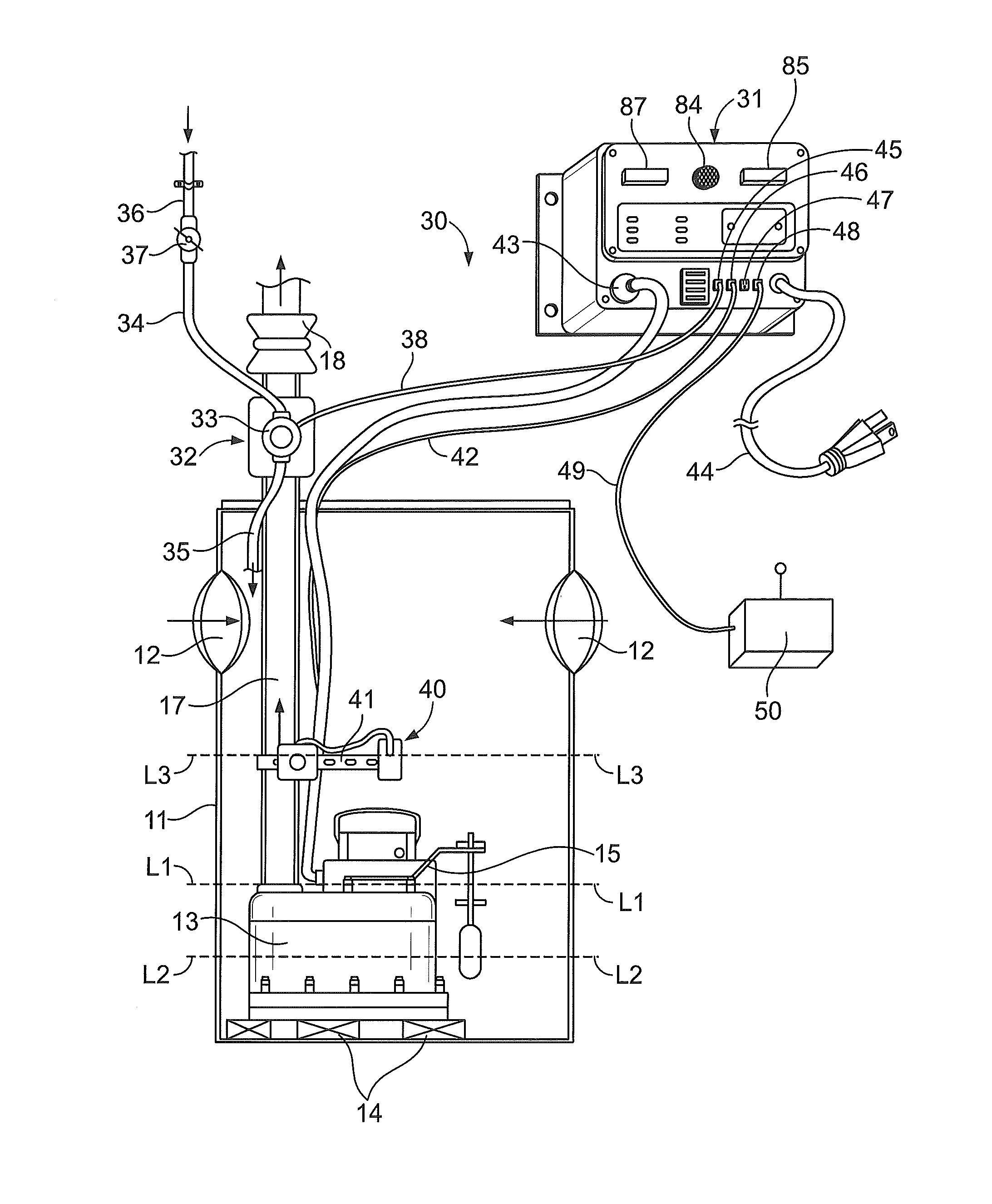 Battery-powered backup power system for a sump pump installation