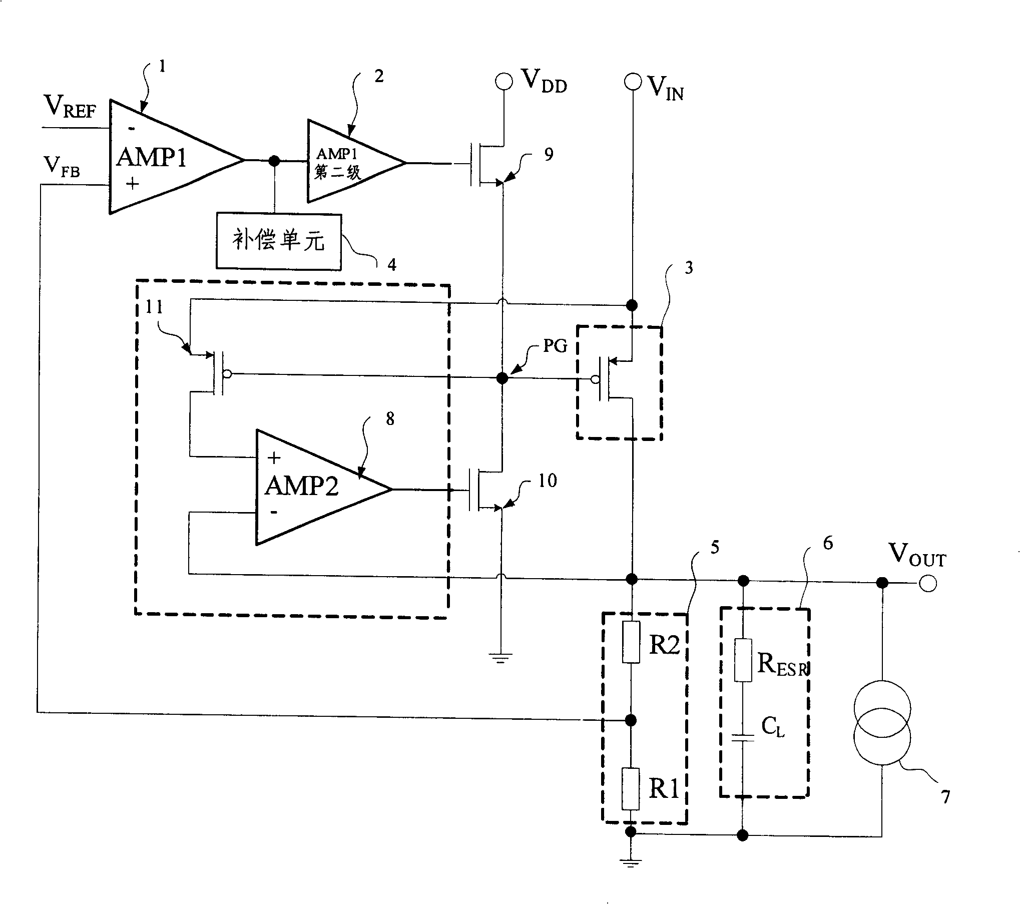 Double ring low differential voltage linear voltage stabilizer circuit