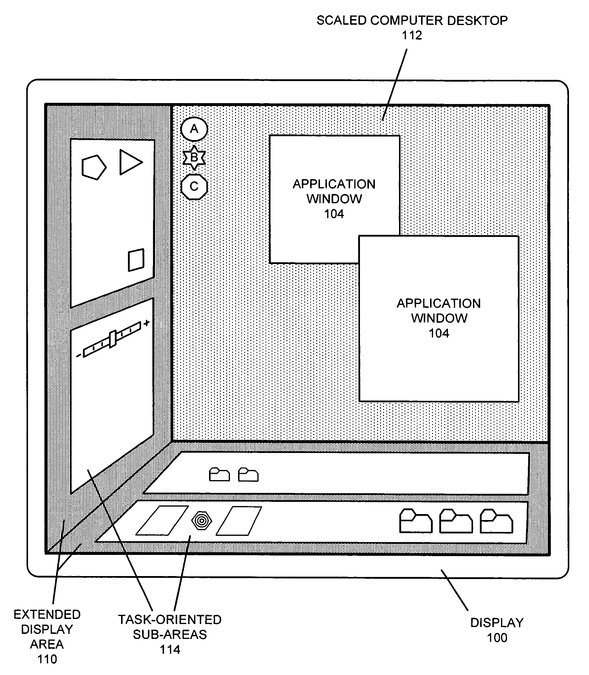 Using a zooming effect to provide additional display space for managing applications