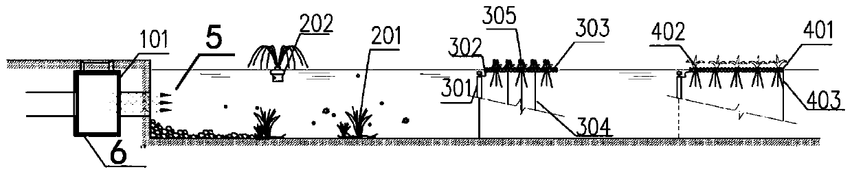 Ecological system for reducing pollutants at into-lake rain discharge outlet