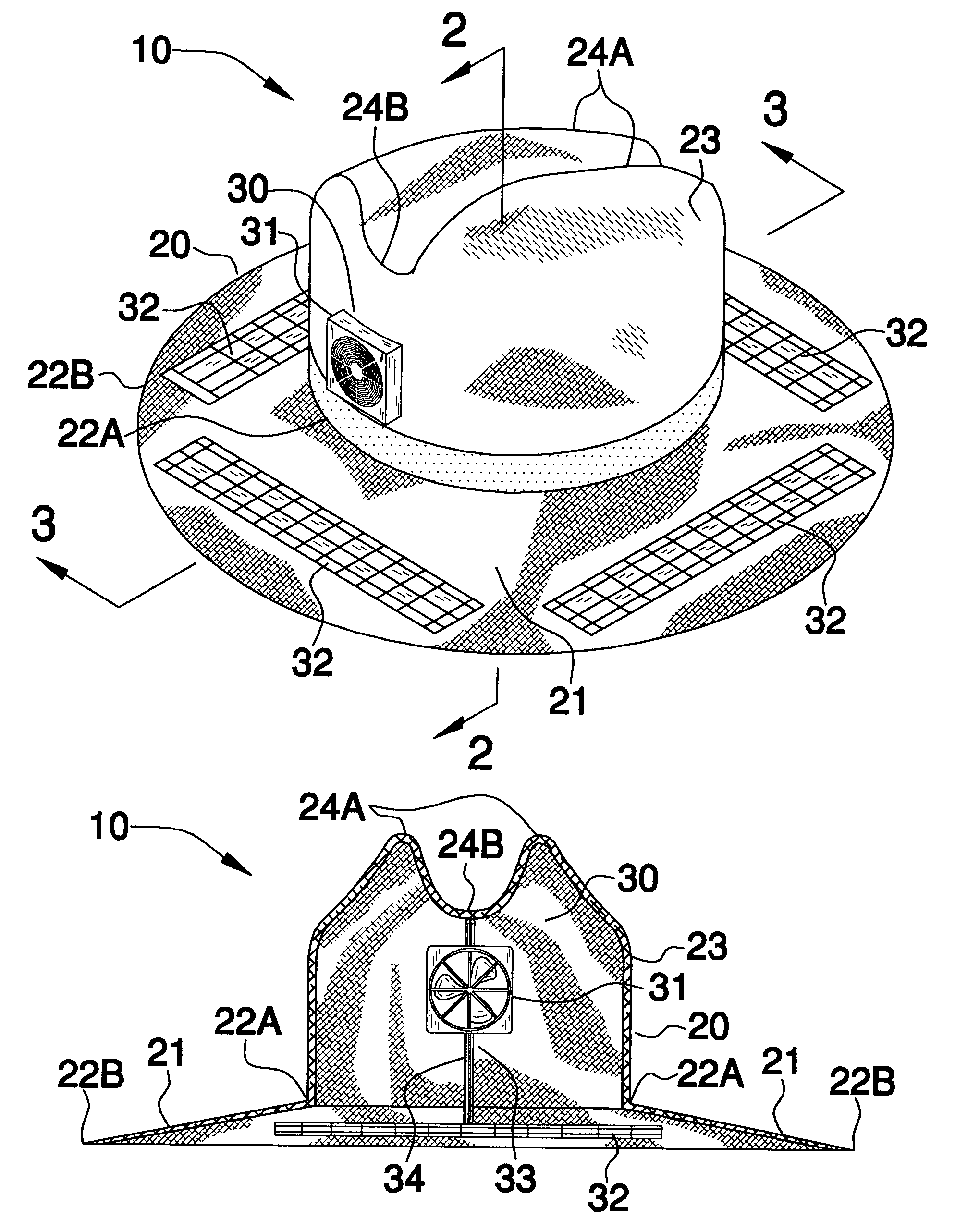 Combined solar powered fan and hat arrangement for maximizing airflow through the hat