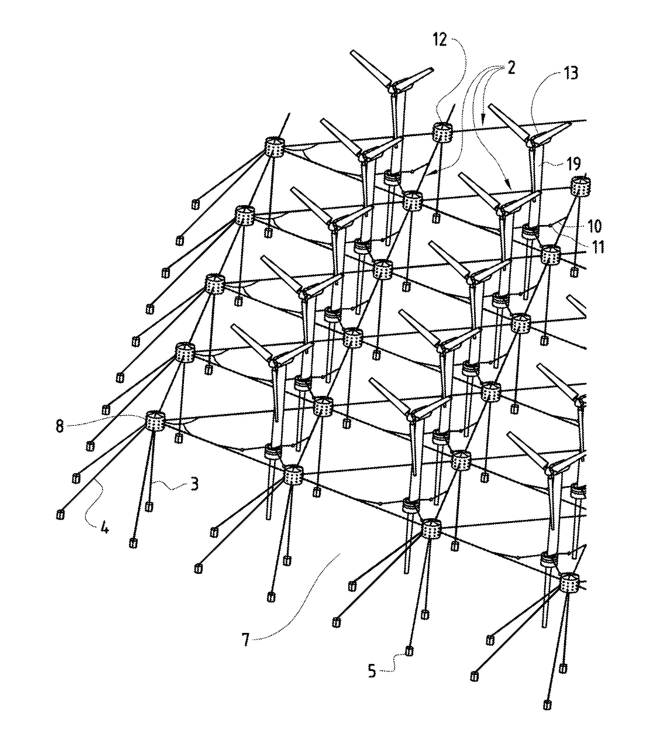 System of anchoring and mooring of floating wind turbine towers and corresponding methods for towing and erecting thereof