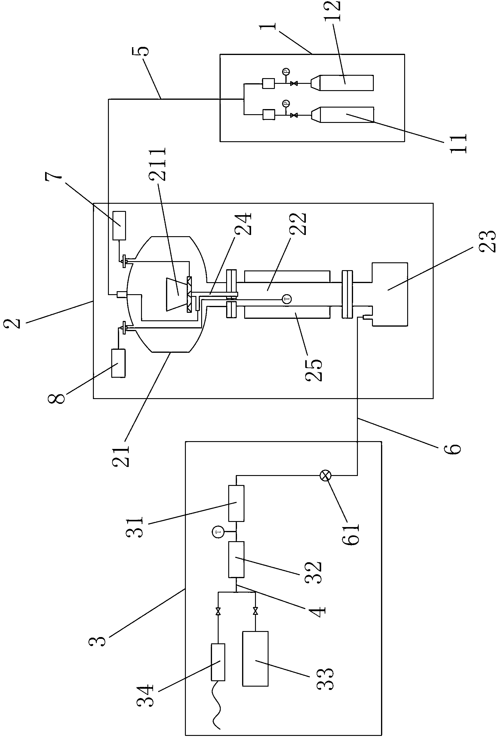 Coal powder pressurizing oxygen-enriched combustion settling furnace experimental device