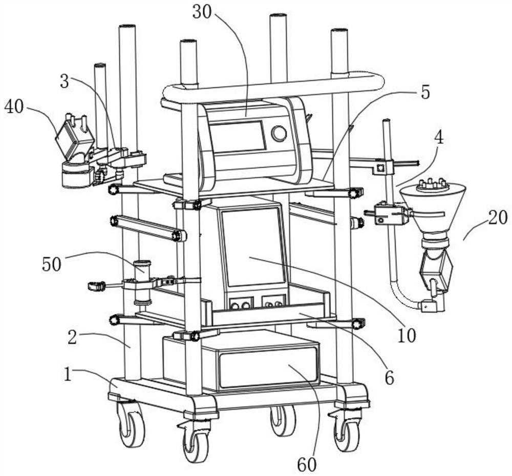 Oxygenator fixing device and modular ECMO (Extracorporeal Membrane Oxygenation) frame vehicle using same