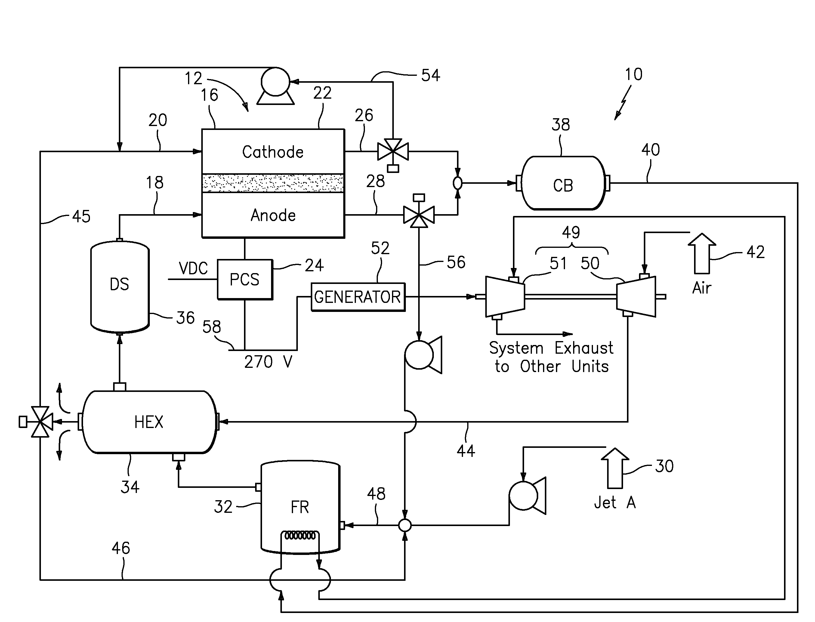 Jet fuel based high pressure solid oxide fuel cell system