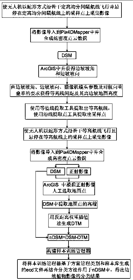 Unmanned aerial vehicle slope vegetation classification method based on equal-height air route