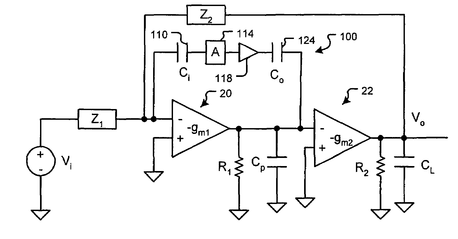 Compensation circuit for amplifiers having multiple stages