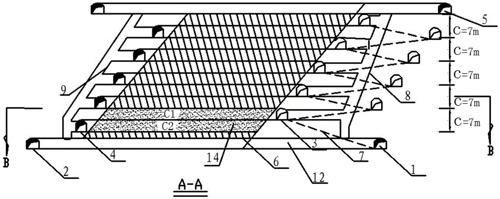 Stope structure for upward slicing whole tailing cemented filling method