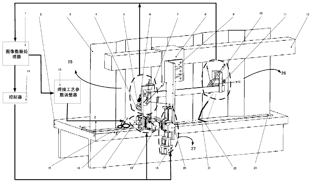 Visual tracking monitoring system and method in automatic corrugated thin plate fillet weld welding